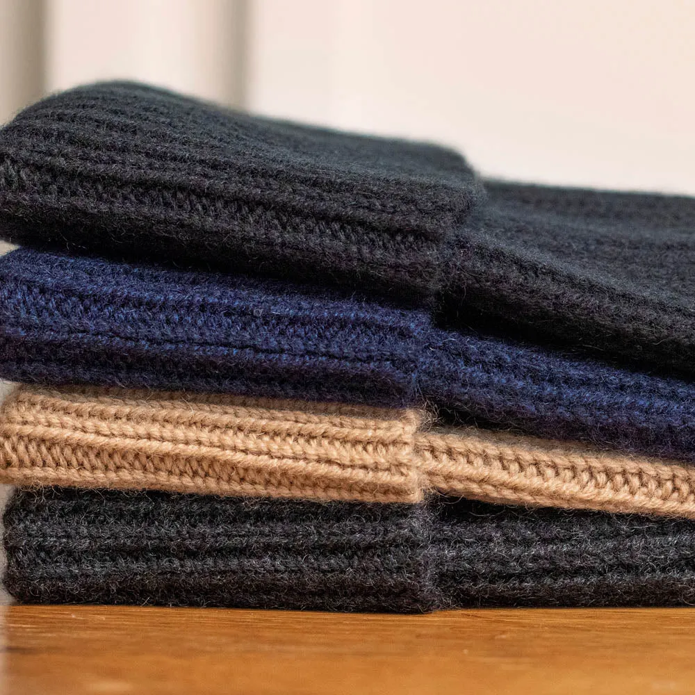 100% Cashmere Ribbed Beanie Hat