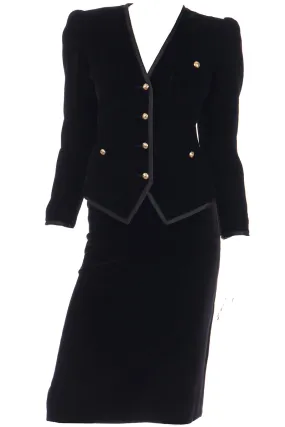 1980s Yves Saint Laurent Black Velvet Jacket and Skirt Suit