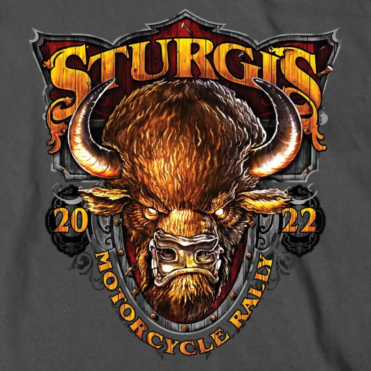 2022 Sturgis Motorcycle Rally SPB1007 Crazy Buffalo Men's Charcoal T Shirt