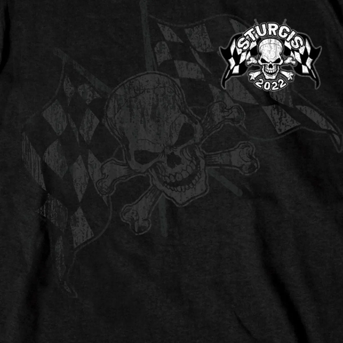 2022 Sturgis Motorcycle Rally SPB1009 Men’s Skull And Checkered Flag Black T Shirt