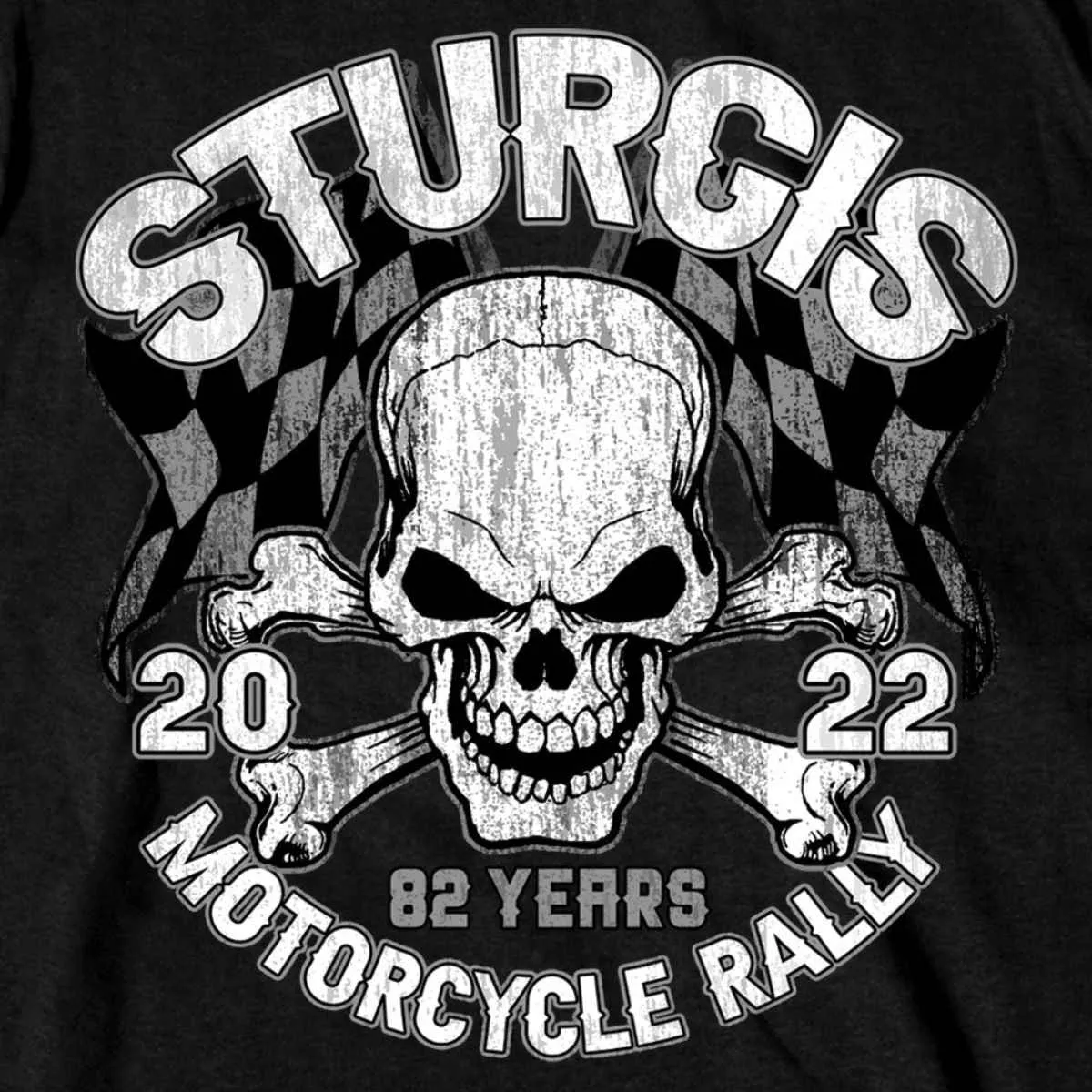 2022 Sturgis Motorcycle Rally SPB1009 Men’s Skull And Checkered Flag Black T-Shirt