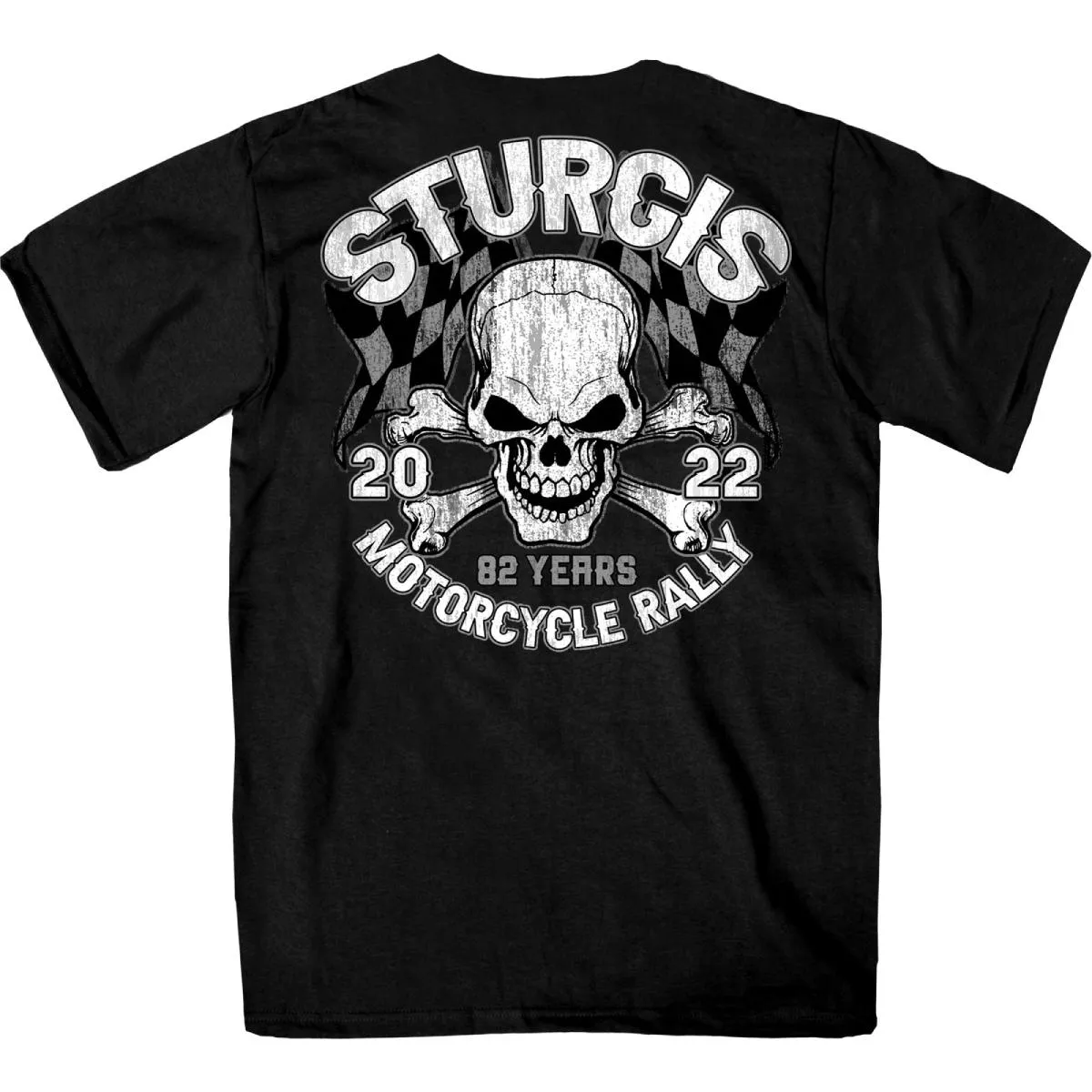 2022 Sturgis Motorcycle Rally SPB1009 Men’s Skull And Checkered Flag Black T-Shirt