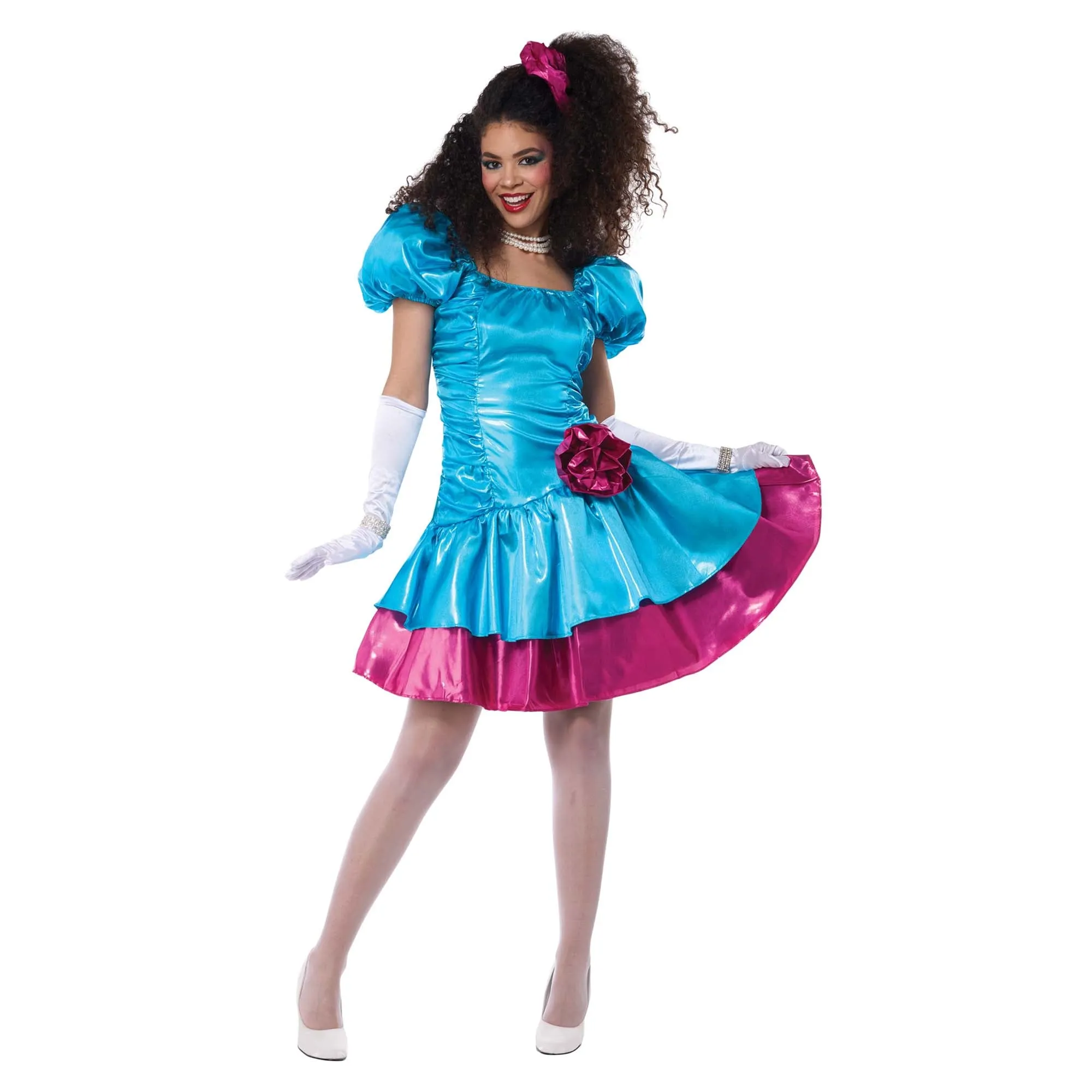 80s Party Dress Costume for Adults, Blue and Pink Dress