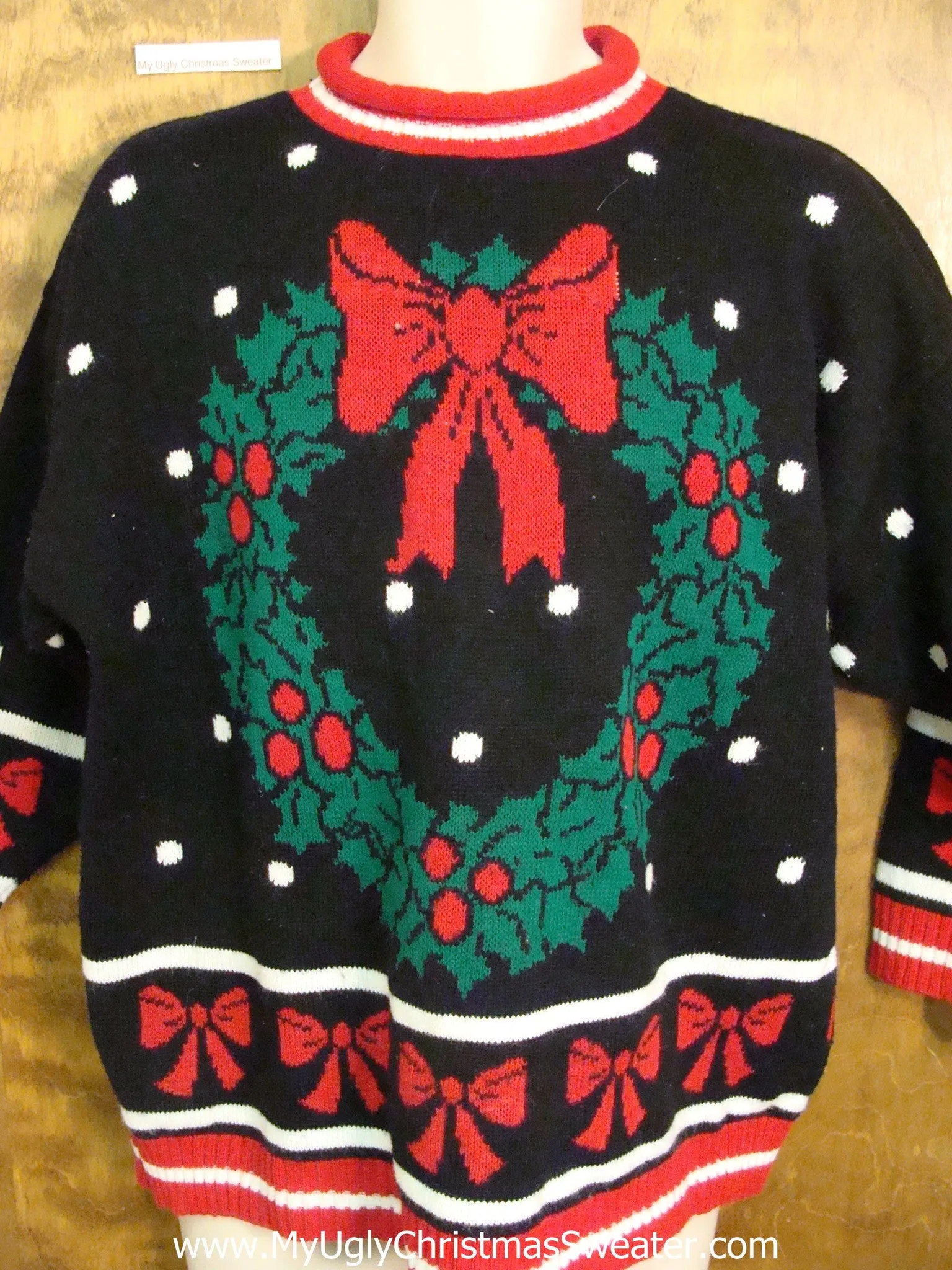 80s Tacky Wreath Horrible Ugly Christmas Sweater Pullover