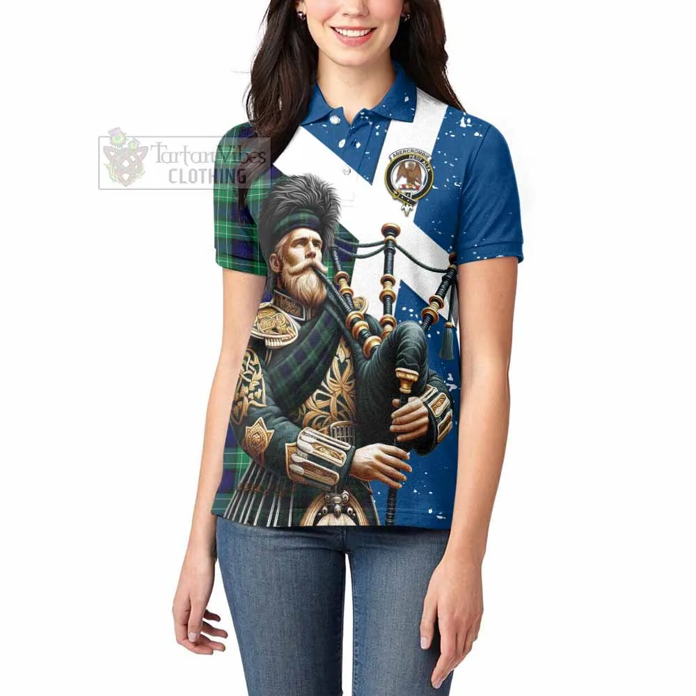 Abercrombie Tartan Women's Polo Shirt with Family Crest Scottish Bagpiper Vibes