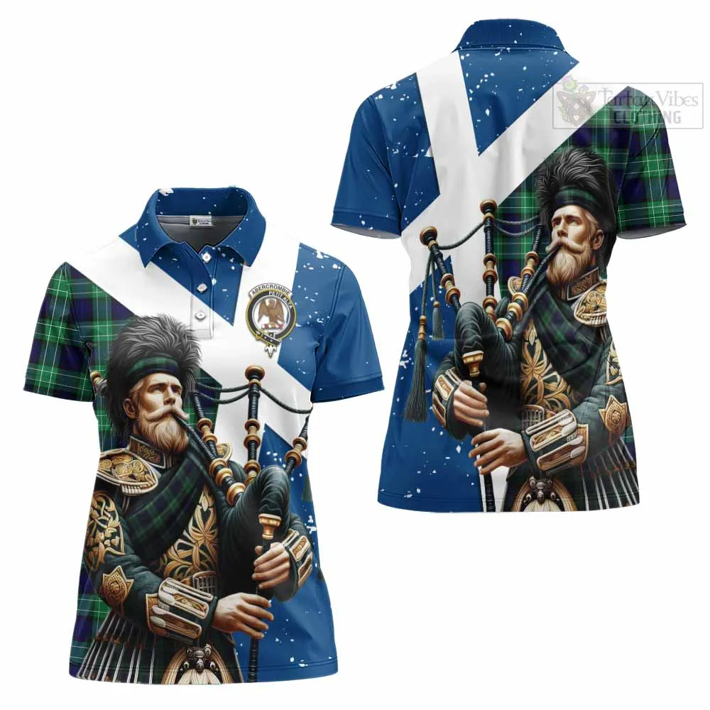 Abercrombie Tartan Women's Polo Shirt with Family Crest Scottish Bagpiper Vibes