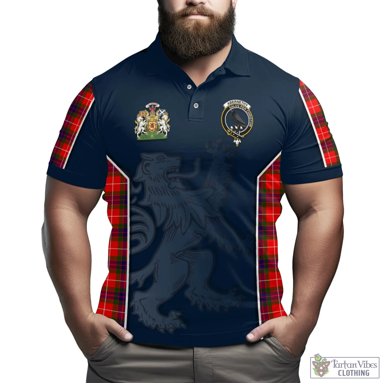 Abernethy Tartan Men's Polo Shirt with Family Crest and Lion Rampant Vibes Sport Style