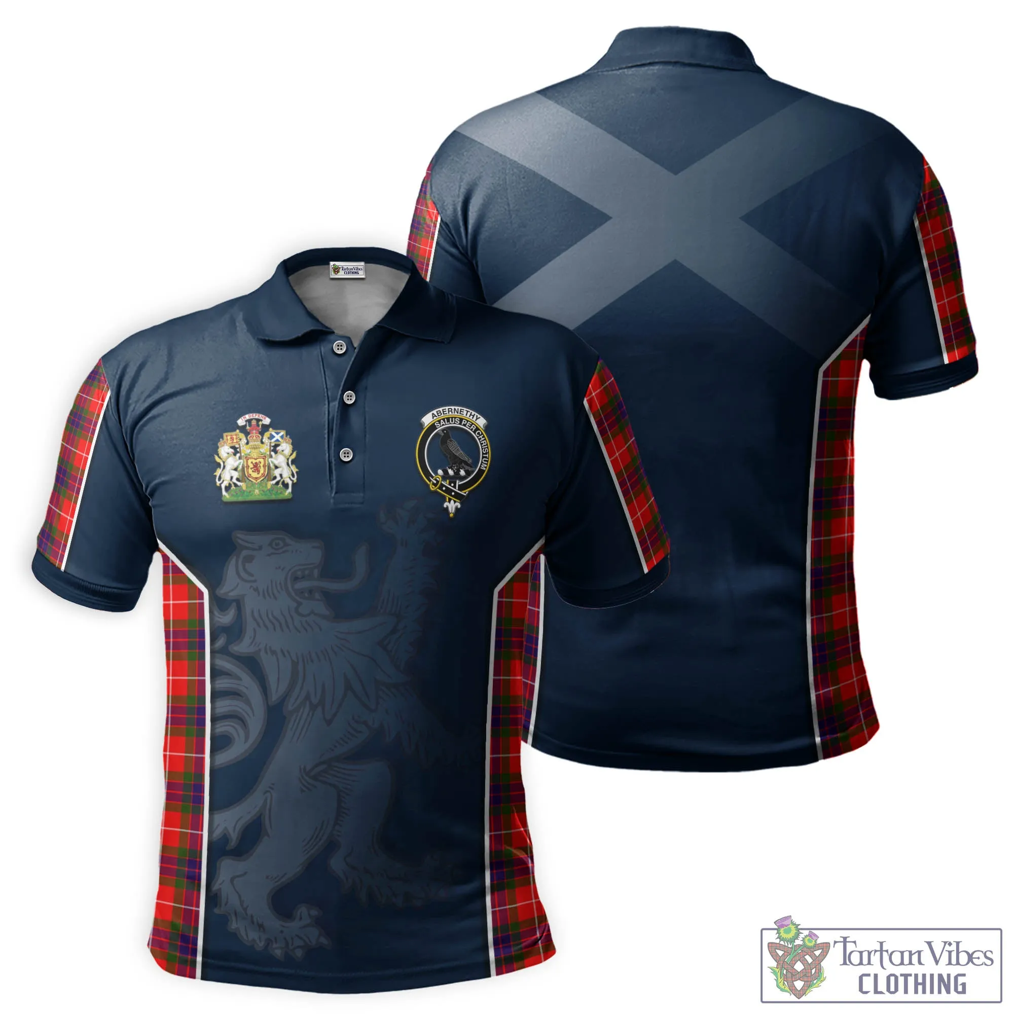 Abernethy Tartan Men's Polo Shirt with Family Crest and Lion Rampant Vibes Sport Style