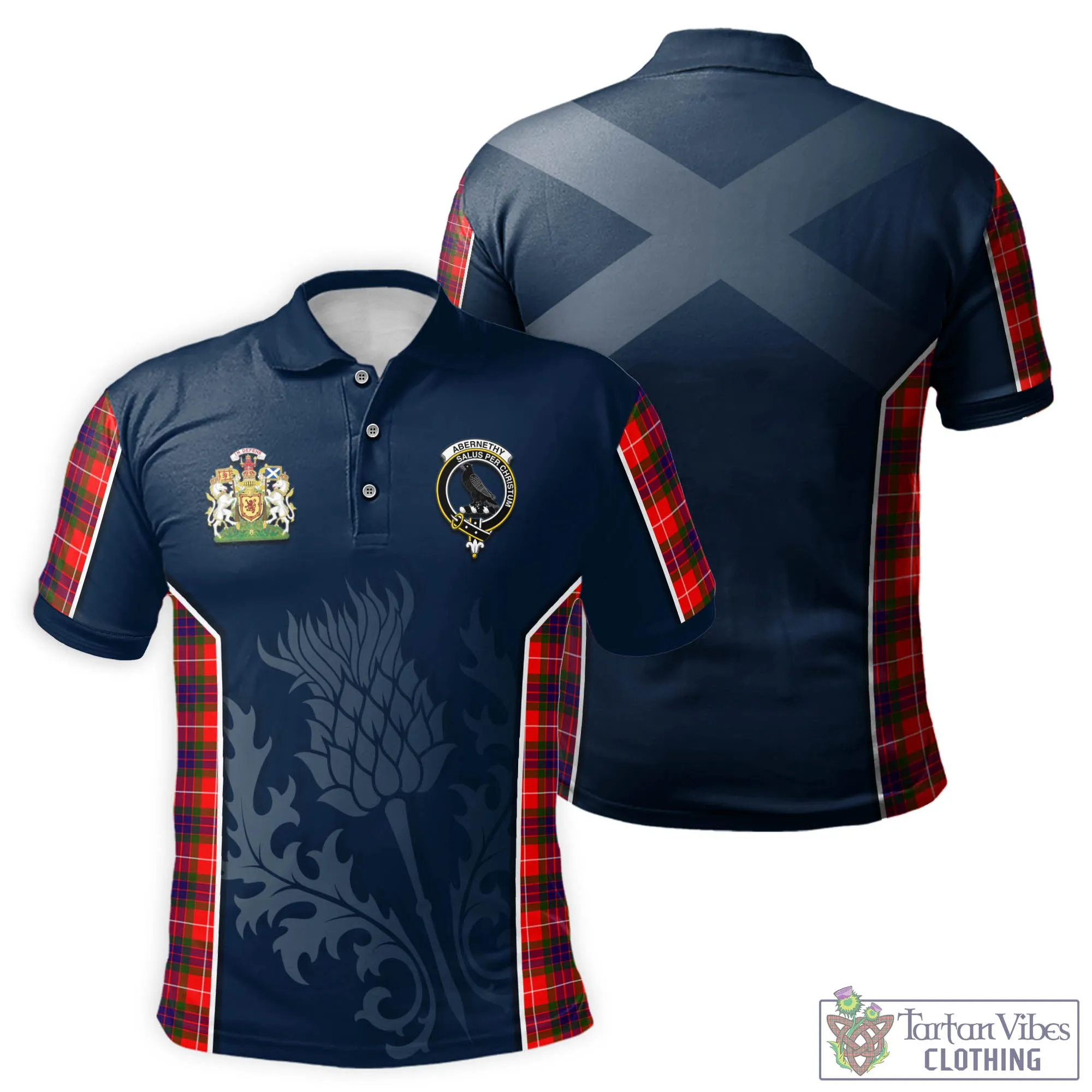 Abernethy Tartan Men's Polo Shirt with Family Crest and Scottish Thistle Vibes Sport Style