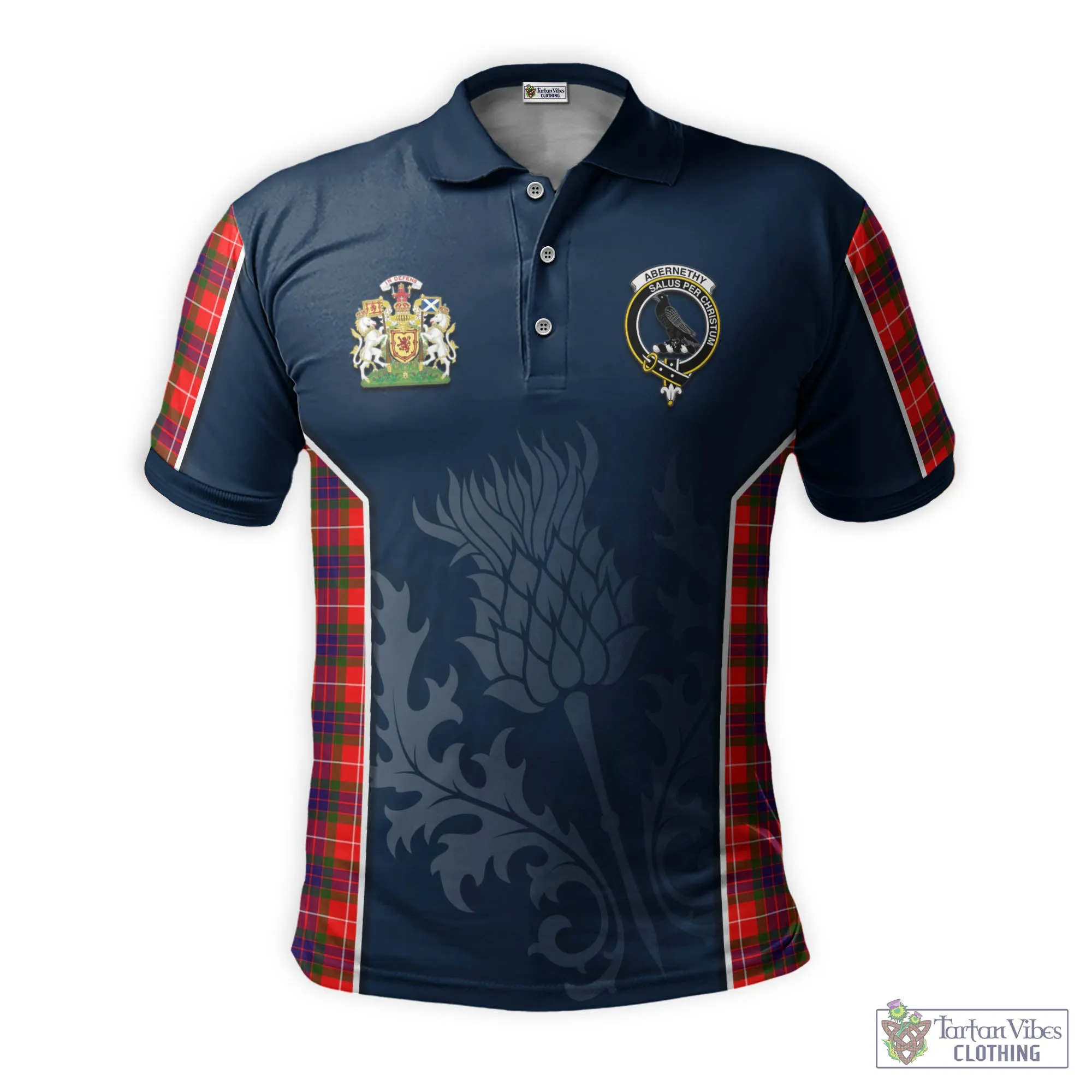 Abernethy Tartan Men's Polo Shirt with Family Crest and Scottish Thistle Vibes Sport Style