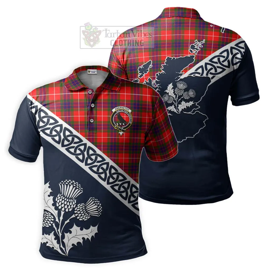 Abernethy Tartan Polo Shirt Featuring Thistle and Scotland Map