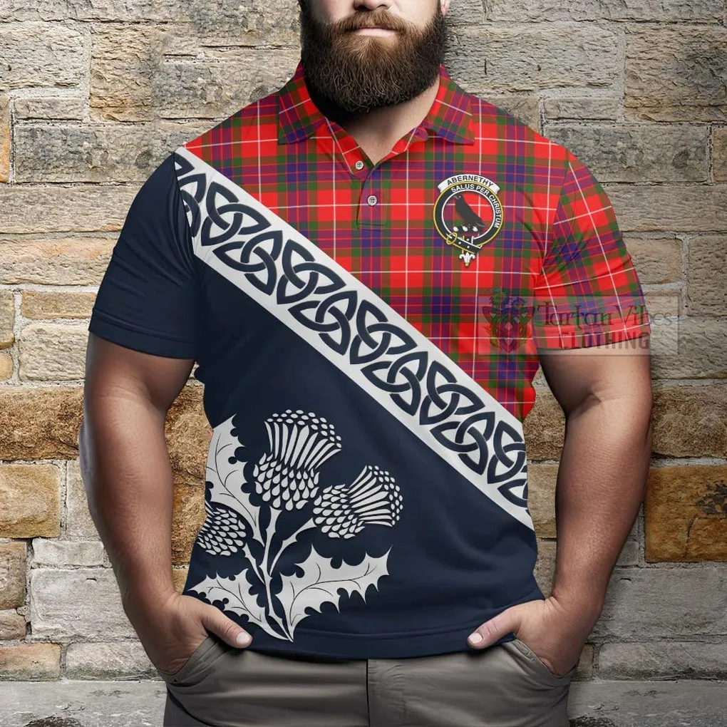 Abernethy Tartan Polo Shirt Featuring Thistle and Scotland Map