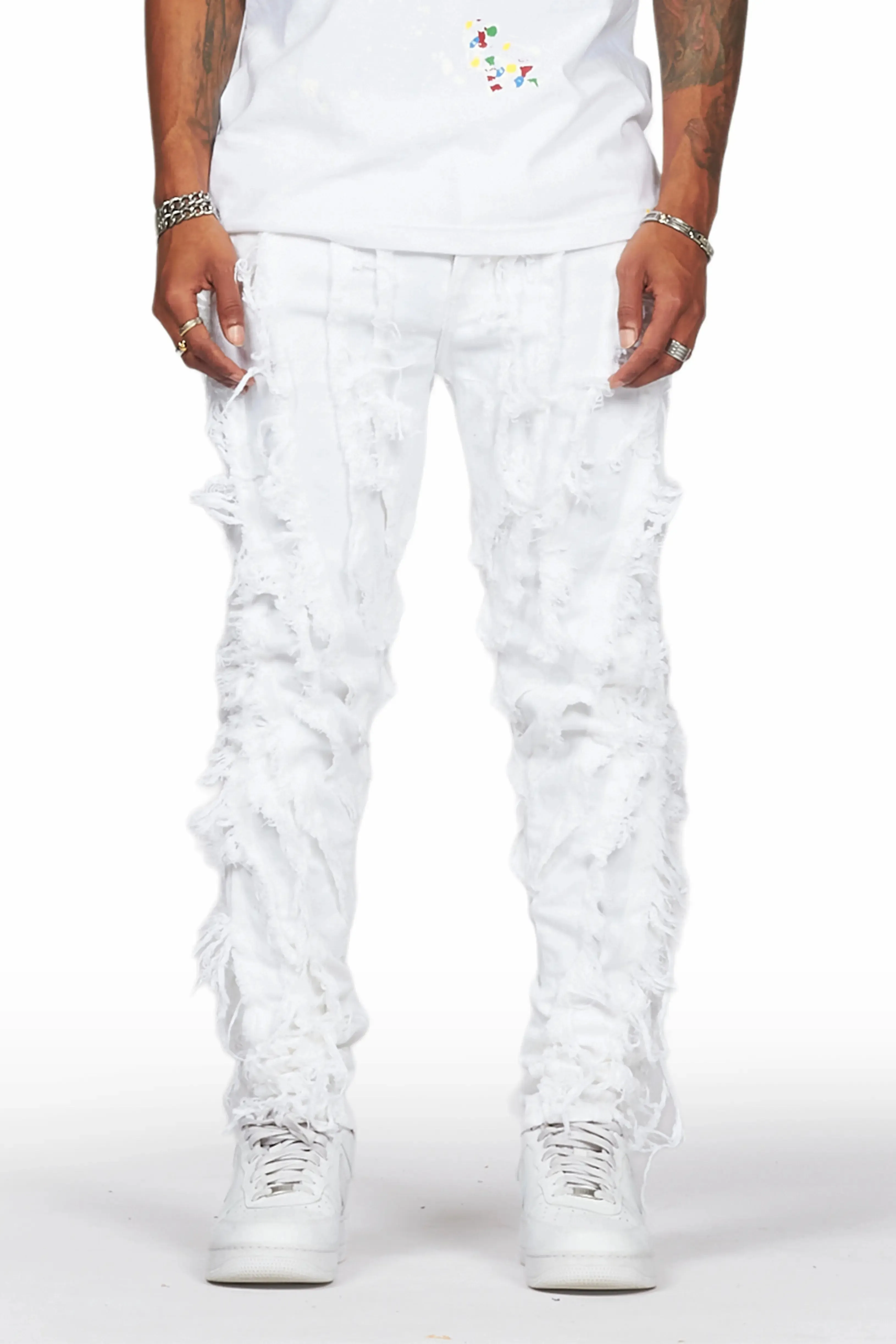 Achilles White Raw Edge Skinny Fit Jean