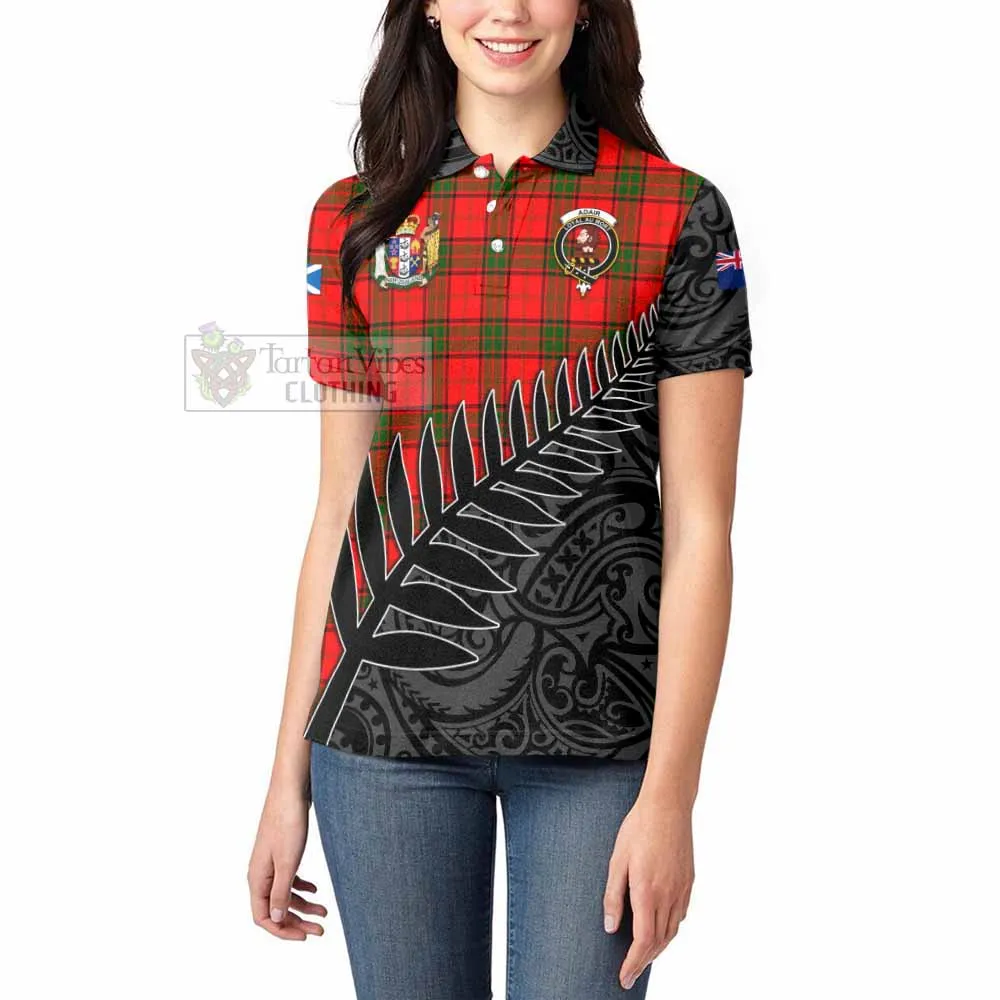 Adair Crest Tartan Women's Polo Shirt with New Zealand Silver Fern Half Style