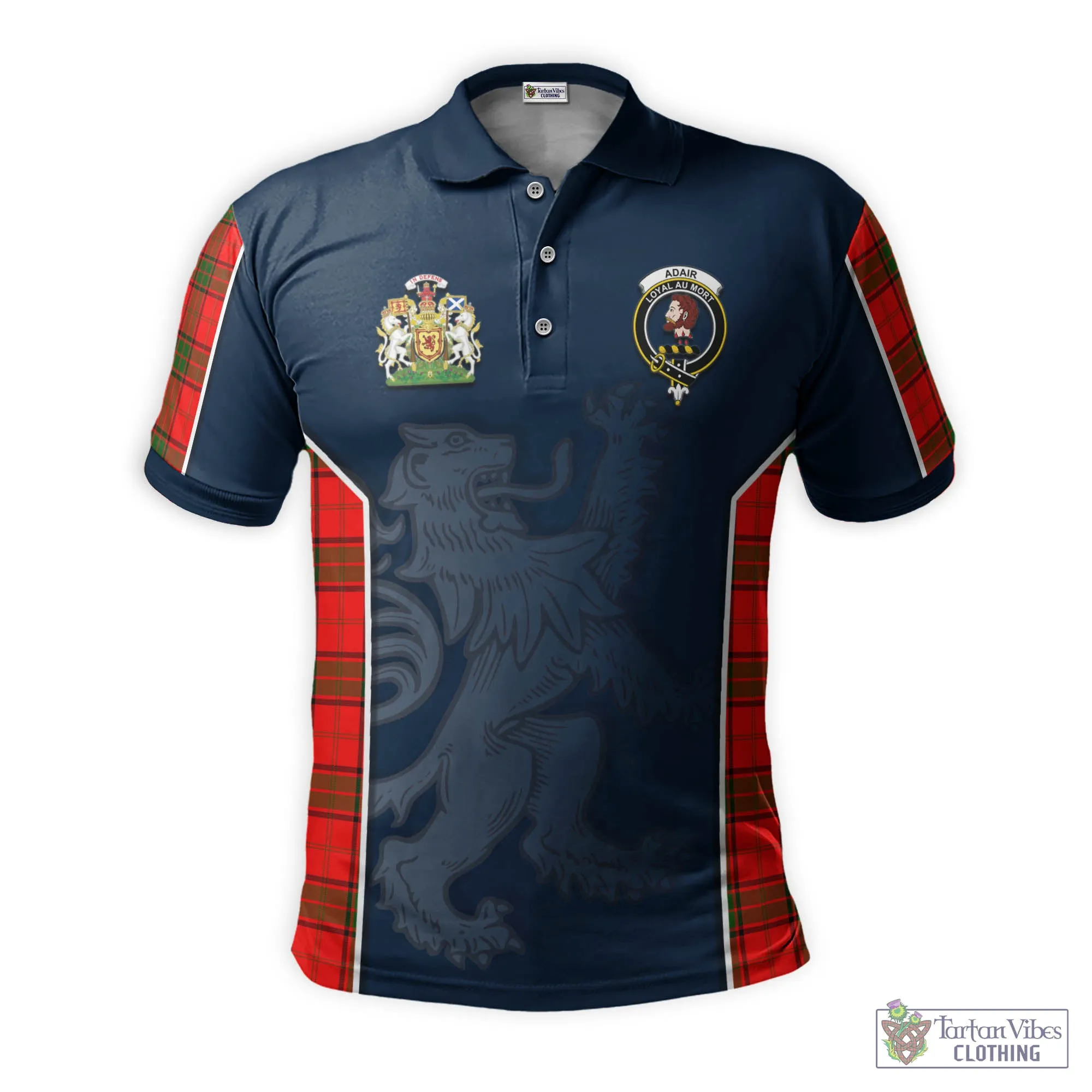 Adair Tartan Men's Polo Shirt with Family Crest and Lion Rampant Vibes Sport Style