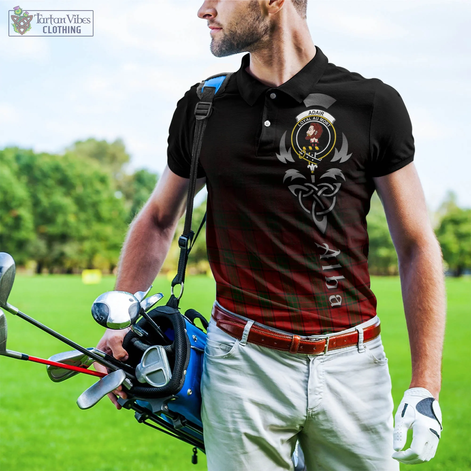 Adair Tartan Polo Shirt Featuring Alba Gu Brath Family Crest Celtic Inspired