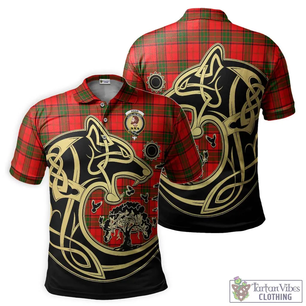 Adair Tartan Polo Shirt with Family Crest Celtic Wolf Style