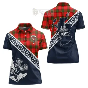 Adair Tartan Women's Polo Shirt Featuring Thistle and Scotland Map