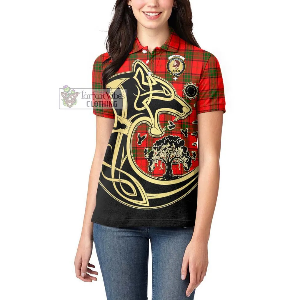 Adair Tartan Women's Polo Shirt with Family Crest Celtic Wolf Style