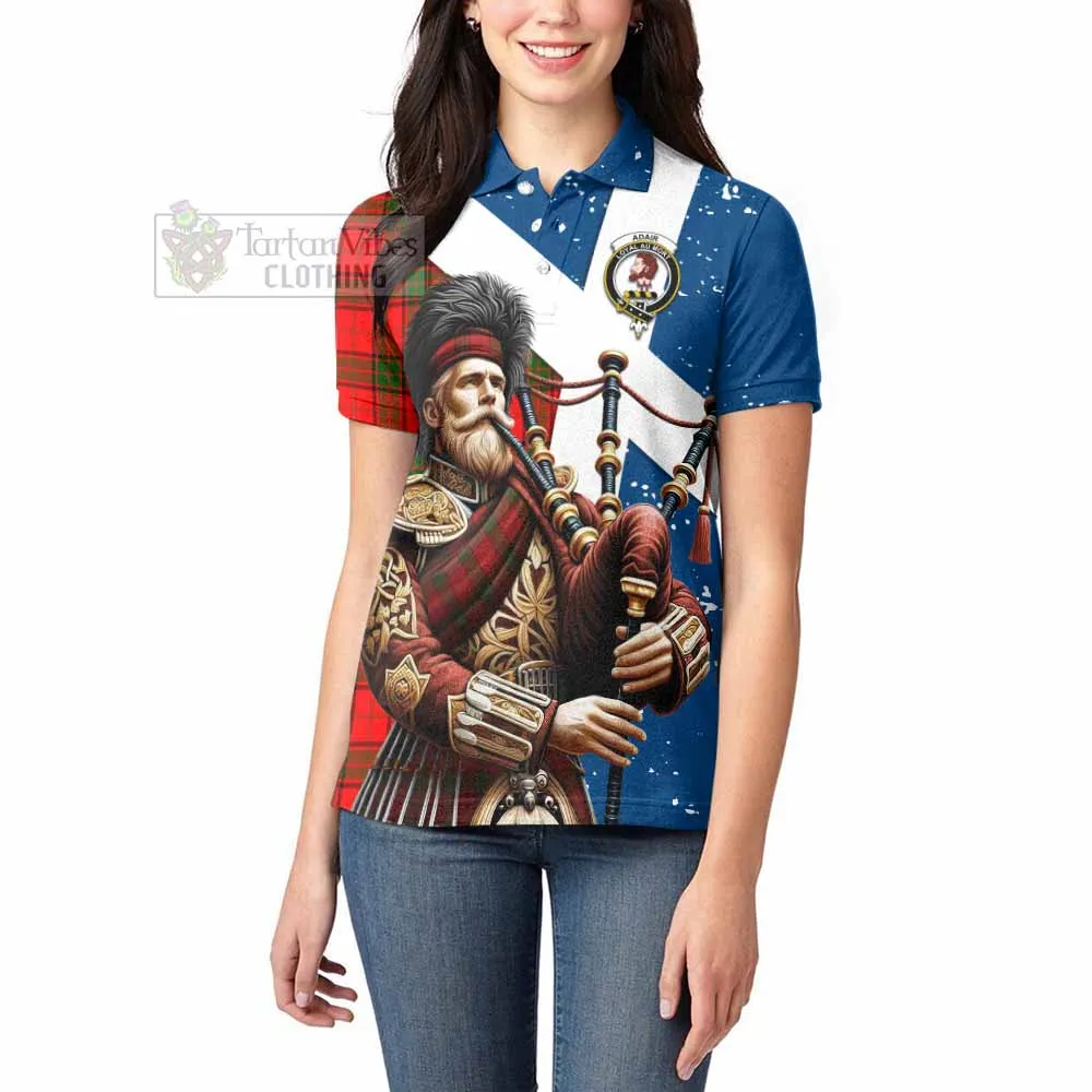 Adair Tartan Women's Polo Shirt with Family Crest Scottish Bagpiper Vibes