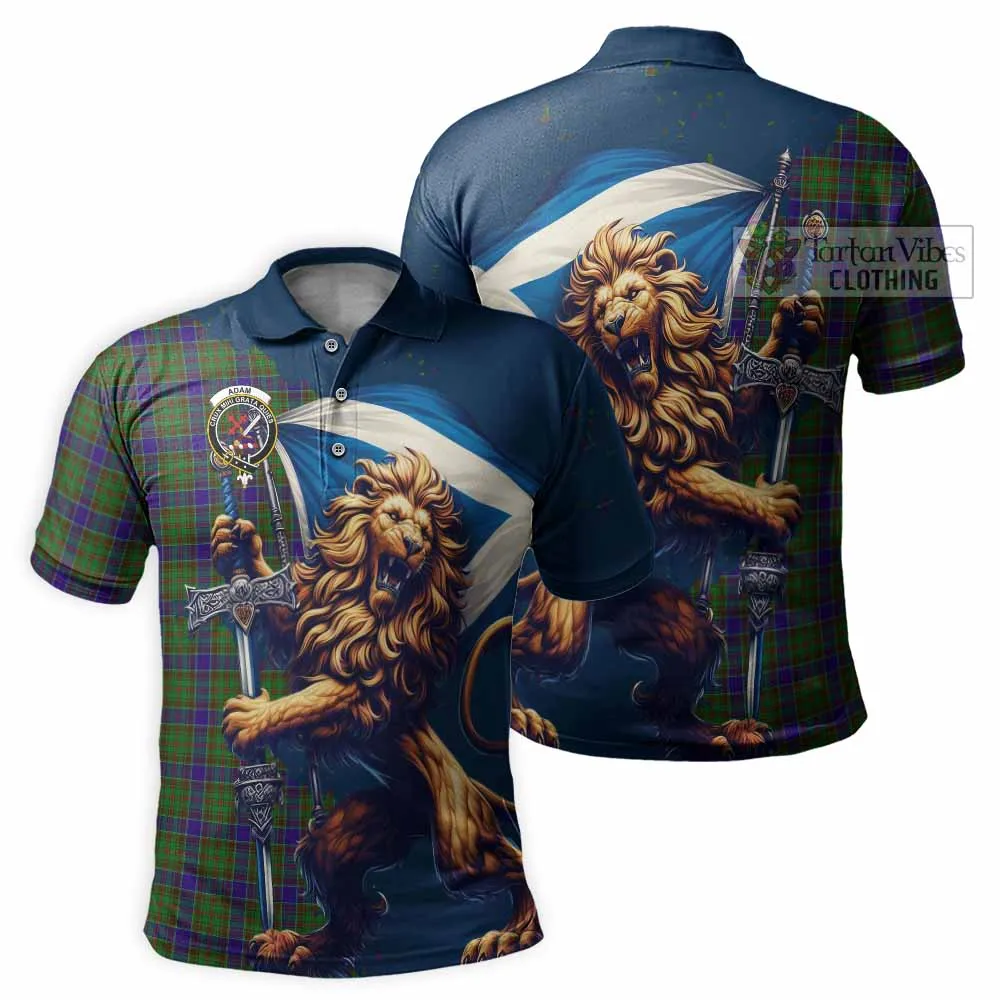 Adam Tartan Family Crest Men's Polo Shirt with Scottish Majestic Lion