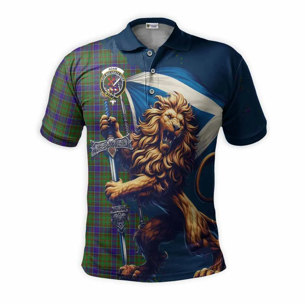 Adam Tartan Family Crest Men's Polo Shirt with Scottish Majestic Lion