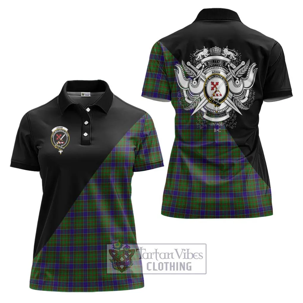 Adam Tartan Women's Polo Shirt with Family Crest and Military Logo Style