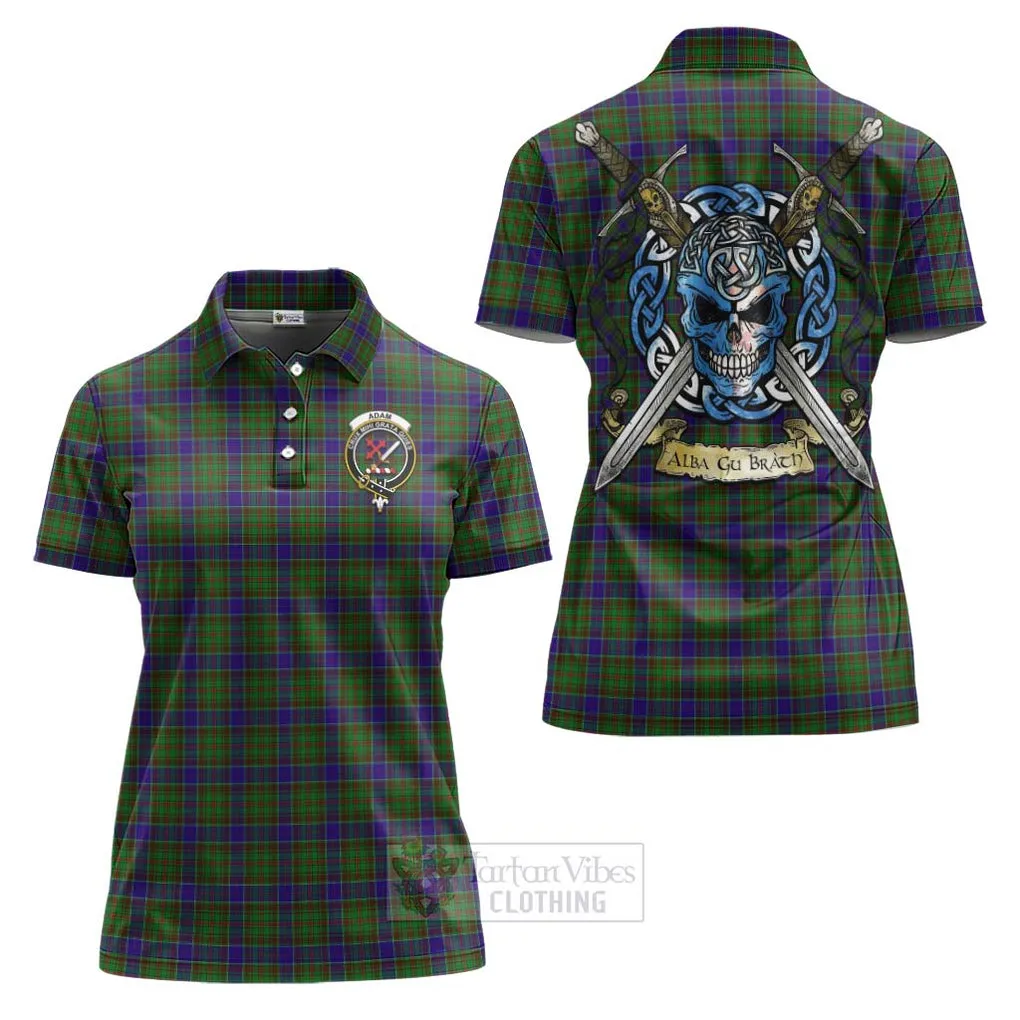 Adam Tartan Women's Polo Shirt with Family Crest Celtic Skull Style