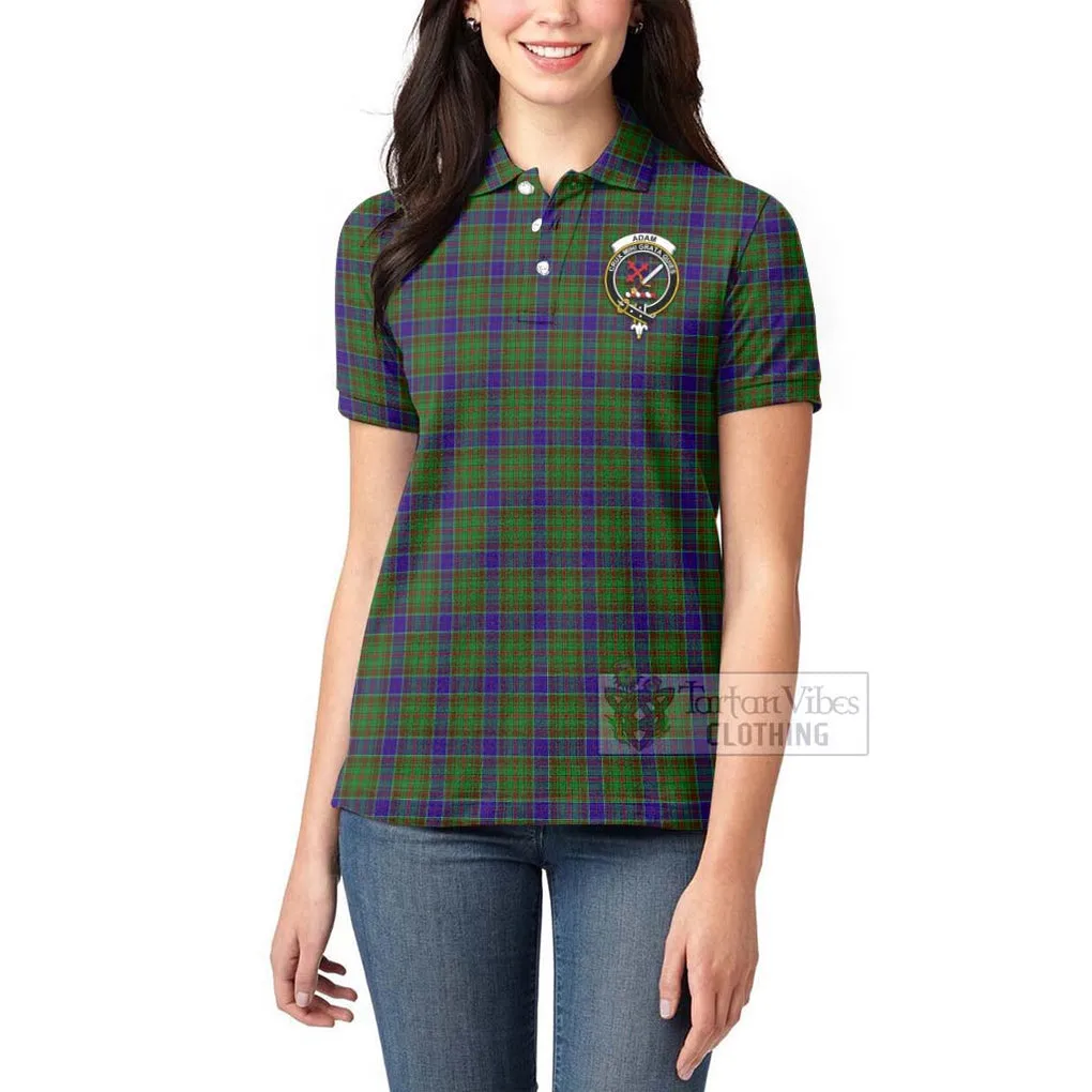 Adam Tartan Women's Polo Shirt with Family Crest Celtic Skull Style