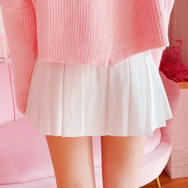 Adorable Kawaii Bow White Pleated Women Mini Skirt