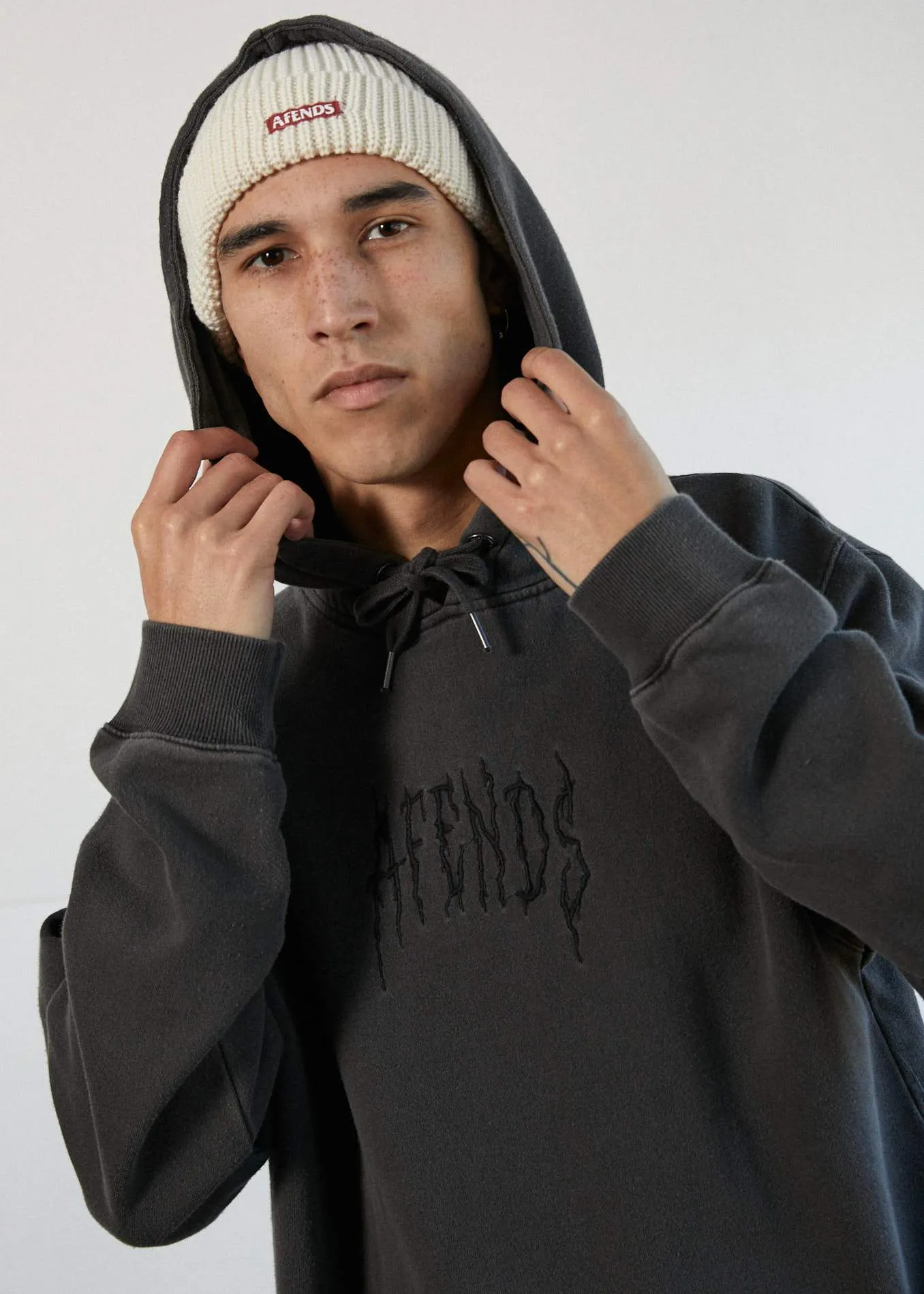 Afends Mens Bad Kids - Pull On Hood - Stone Black