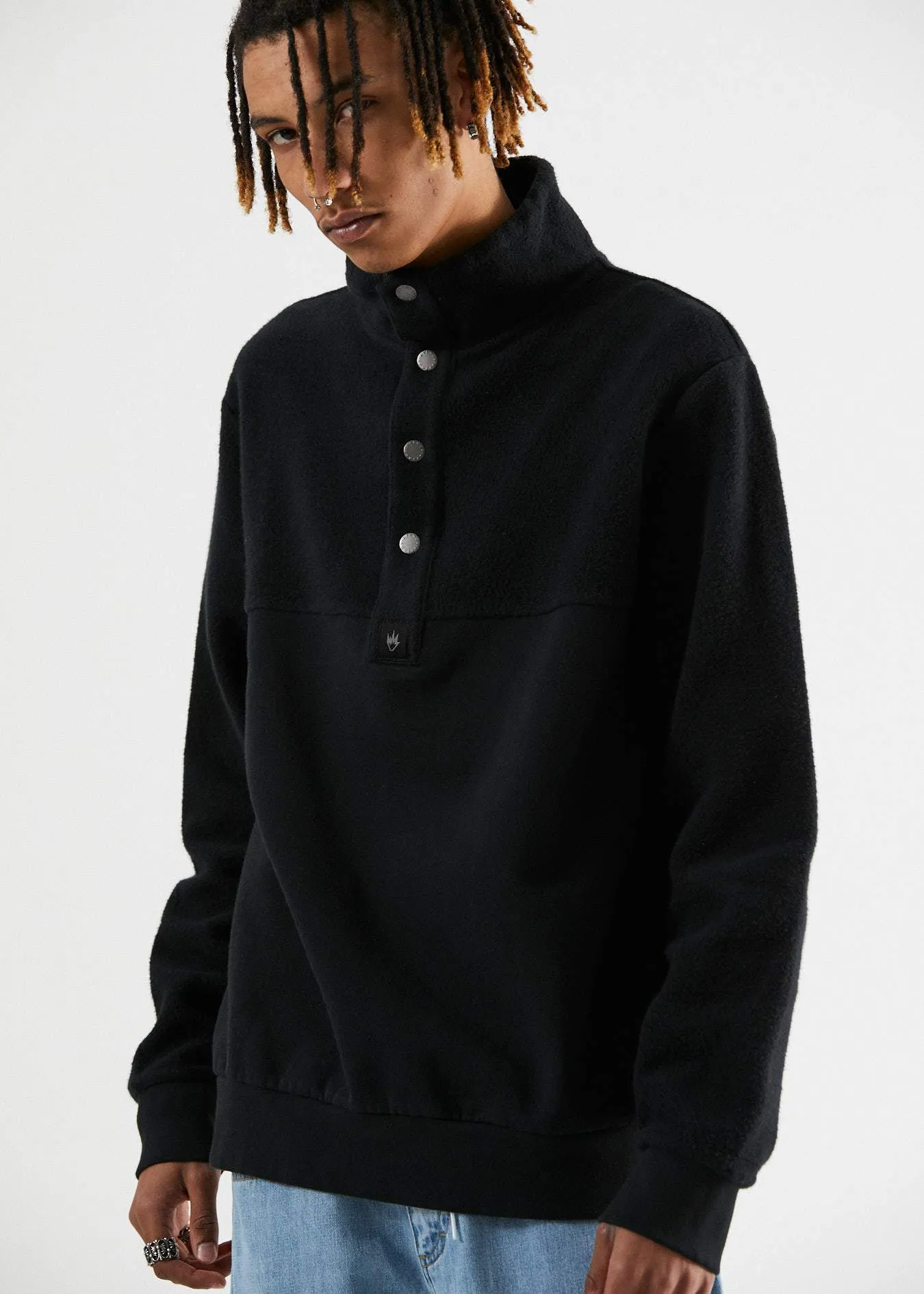 Afends Mens Chester - High Neck Crew - Black