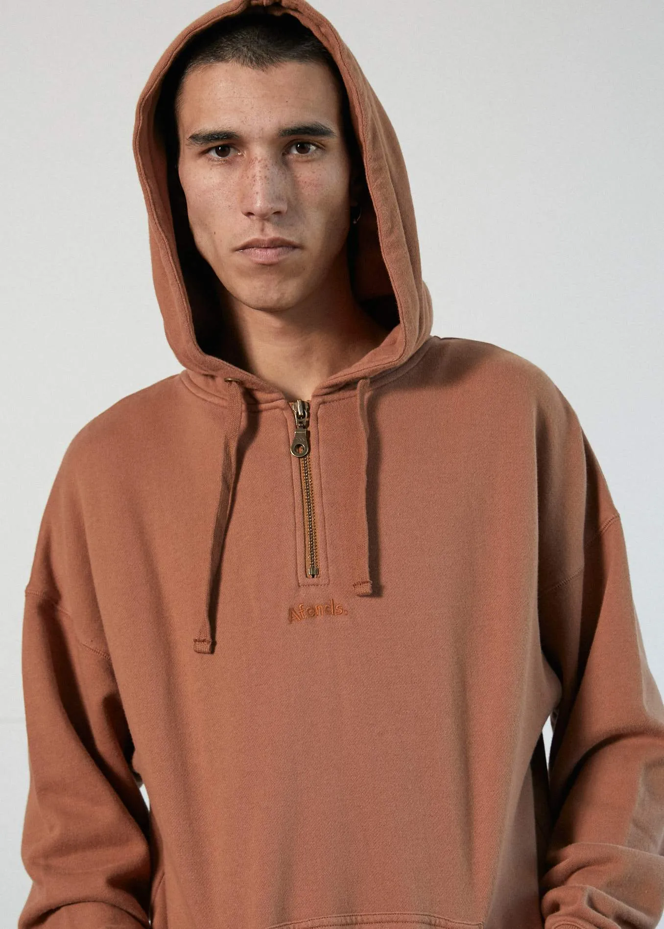 Afends Mens Nylon - Half Zip Pull On Hood - Clay