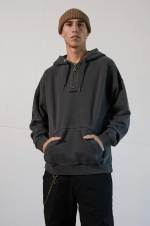 Afends Mens Nylon - Half Zip Pull On Hood - Vintage Black