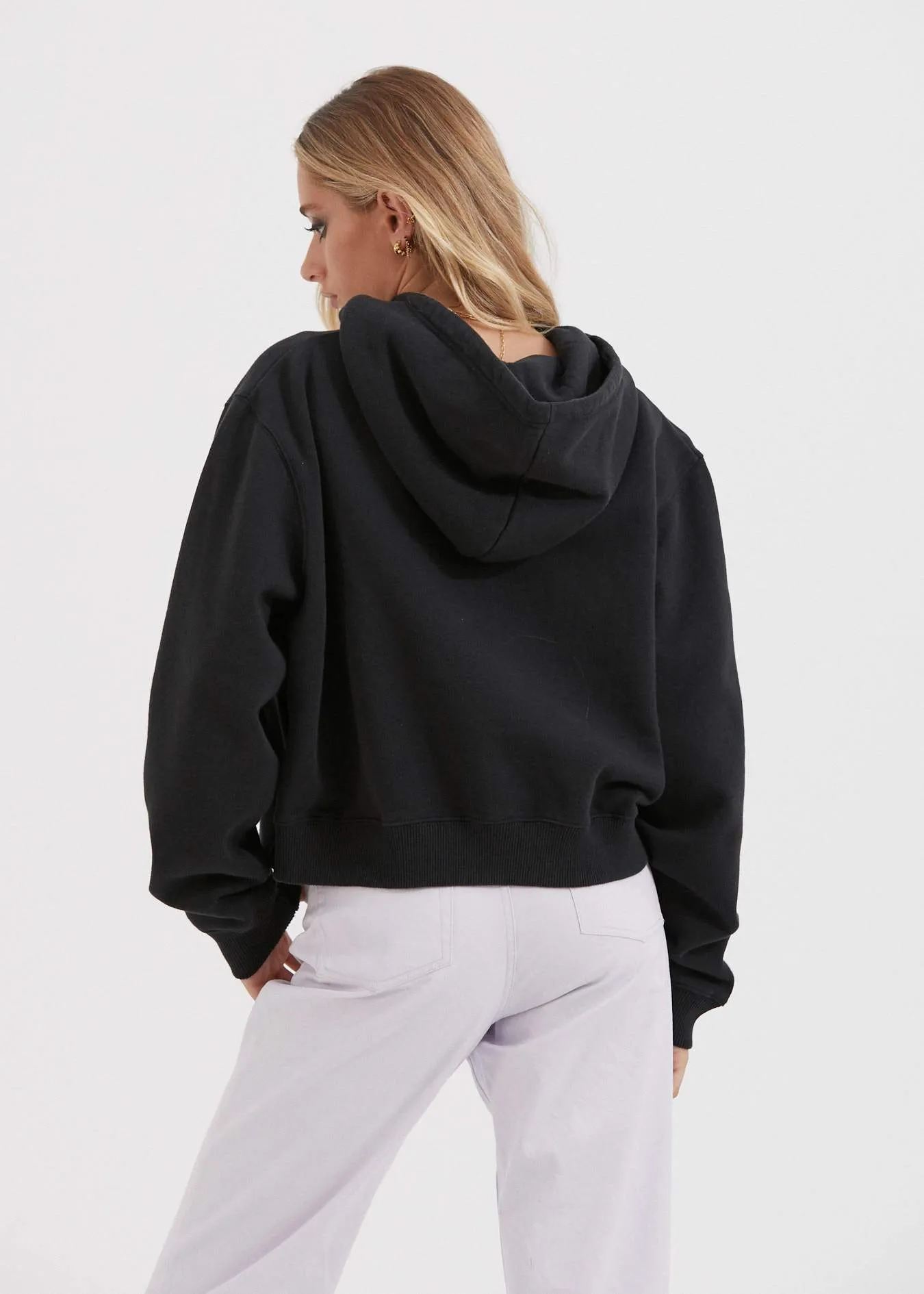 Afends Womens Drive In - Cropped Boyfriend Hood - Black