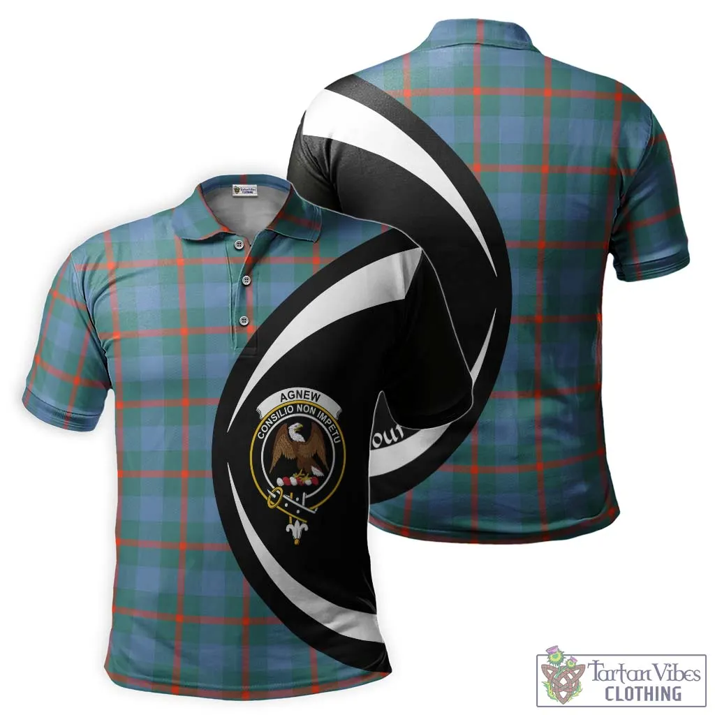 Agnew Ancient Tartan Men's Polo Shirt with Family Crest Circle Style