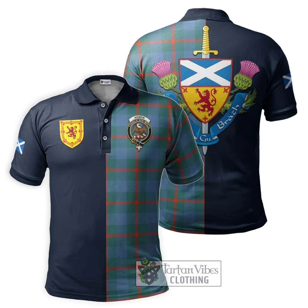 Agnew Ancient Tartan Polo Shirt Alba with Scottish Lion Royal Arm Half Style