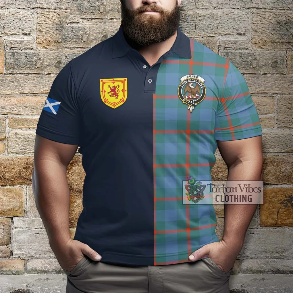 Agnew Ancient Tartan Polo Shirt Alba with Scottish Lion Royal Arm Half Style