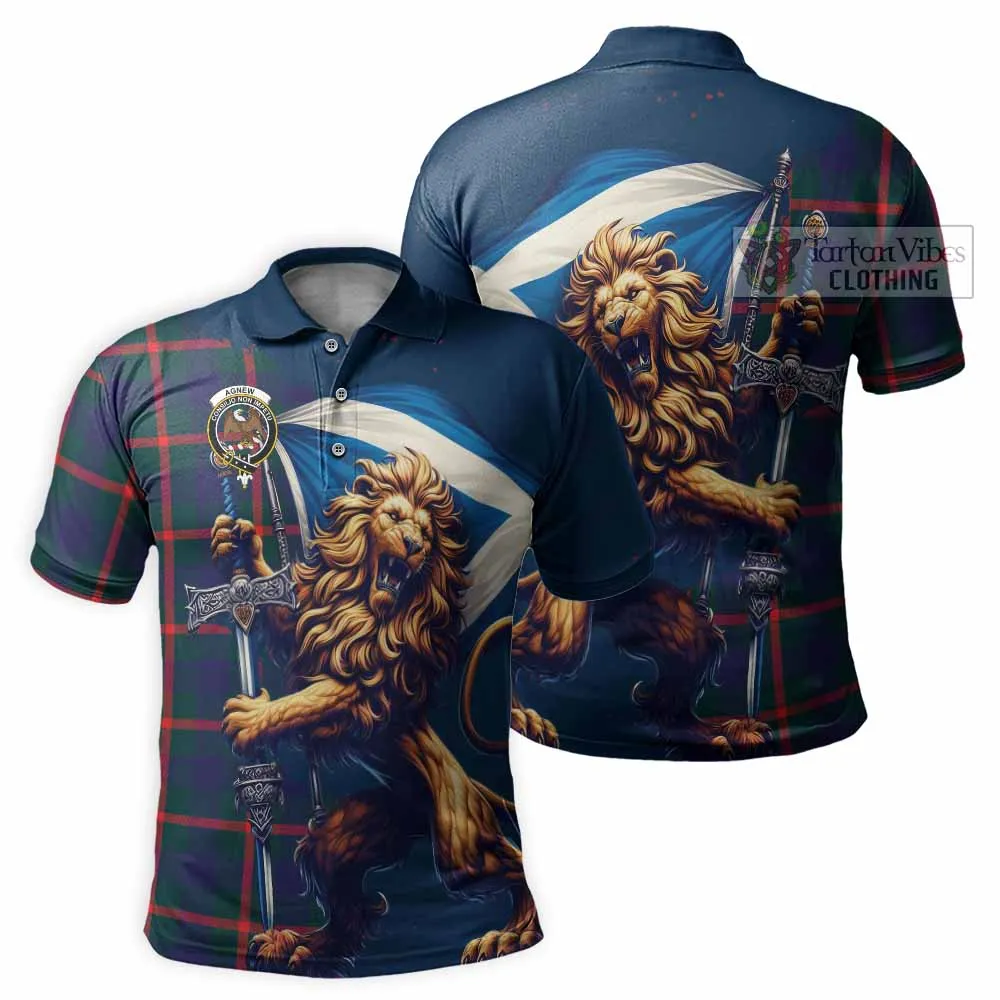 Agnew Tartan Family Crest Men's Polo Shirt with Scottish Majestic Lion