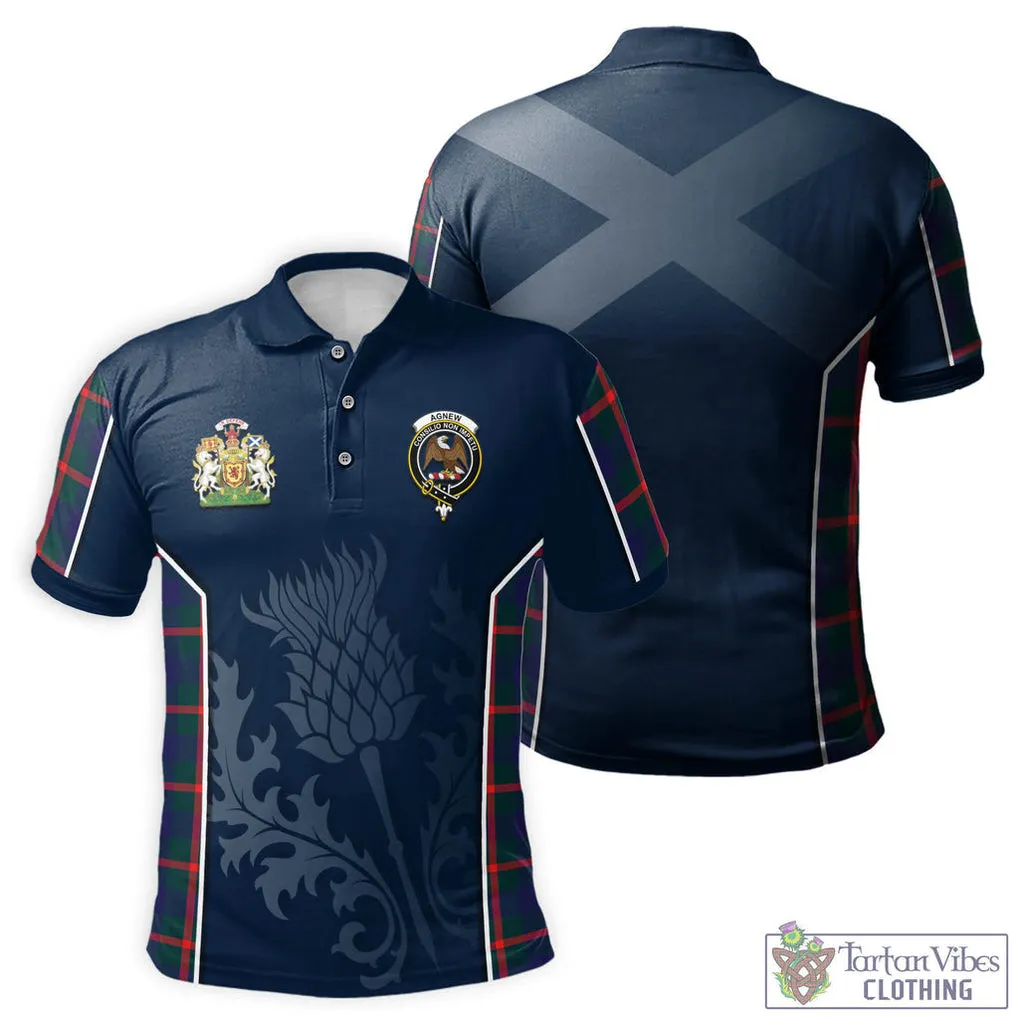 Agnew Tartan Men's Polo Shirt with Family Crest and Scottish Thistle Vibes Sport Style