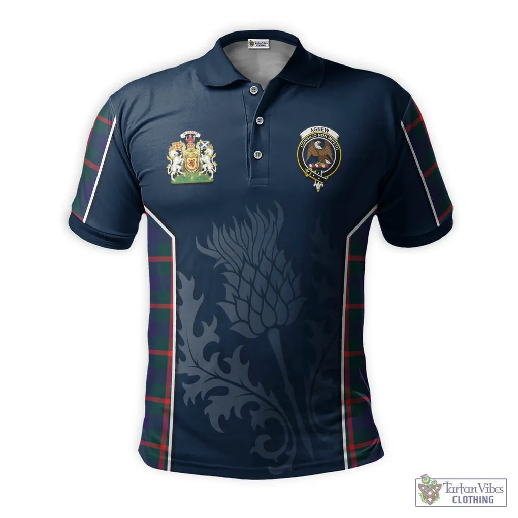 Agnew Tartan Men's Polo Shirt with Family Crest and Scottish Thistle Vibes Sport Style