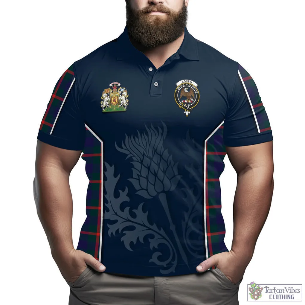 Agnew Tartan Men's Polo Shirt with Family Crest and Scottish Thistle Vibes Sport Style