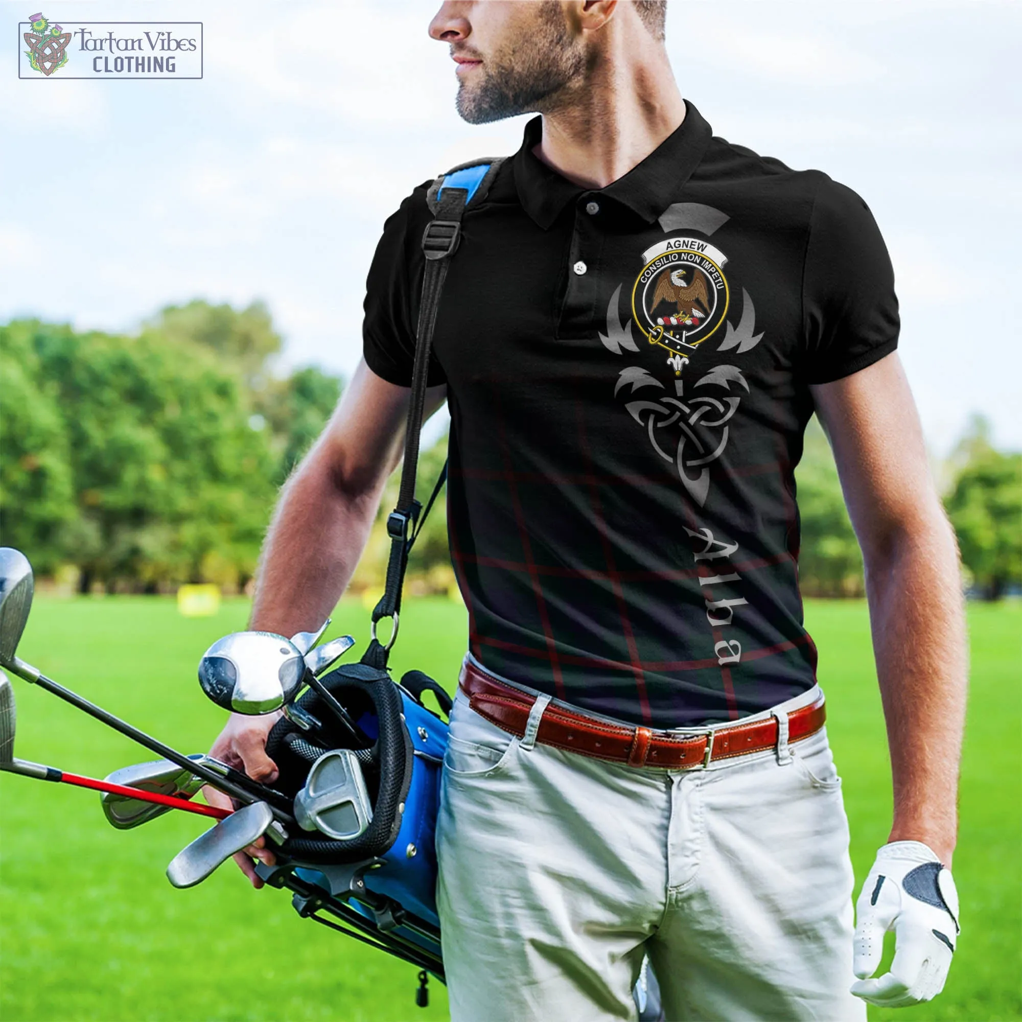 Agnew Tartan Polo Shirt Featuring Alba Gu Brath Family Crest Celtic Inspired