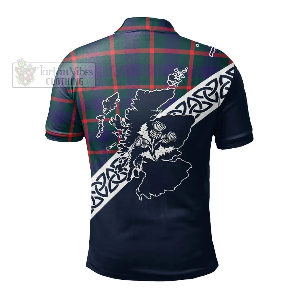 Agnew Tartan Polo Shirt Featuring Thistle and Scotland Map