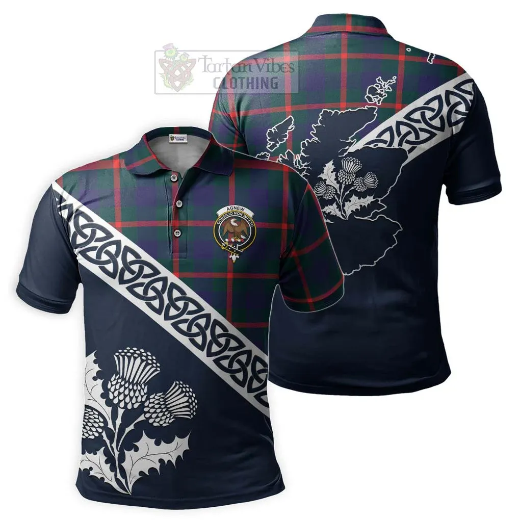 Agnew Tartan Polo Shirt Featuring Thistle and Scotland Map