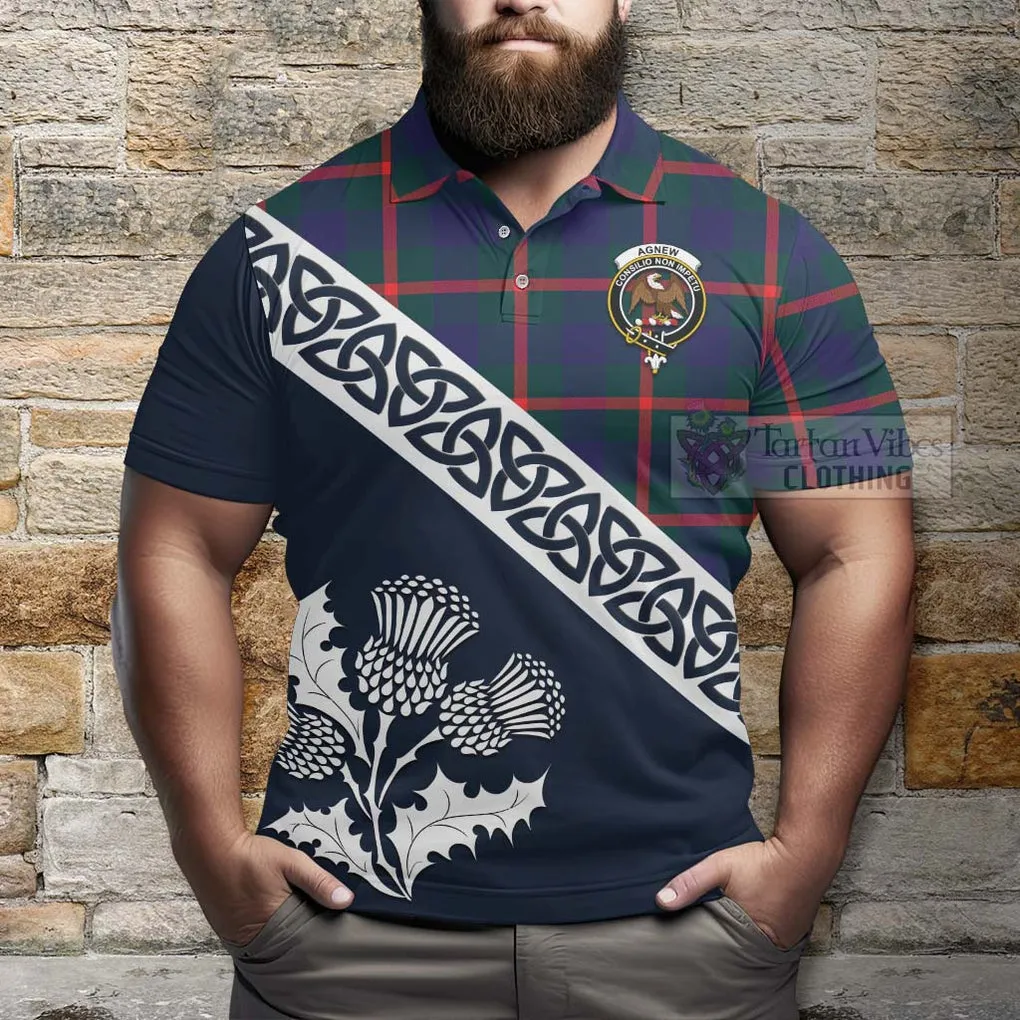 Agnew Tartan Polo Shirt Featuring Thistle and Scotland Map