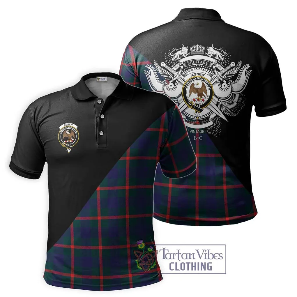 Agnew Tartan Polo Shirt with Family Crest and Military Logo Style