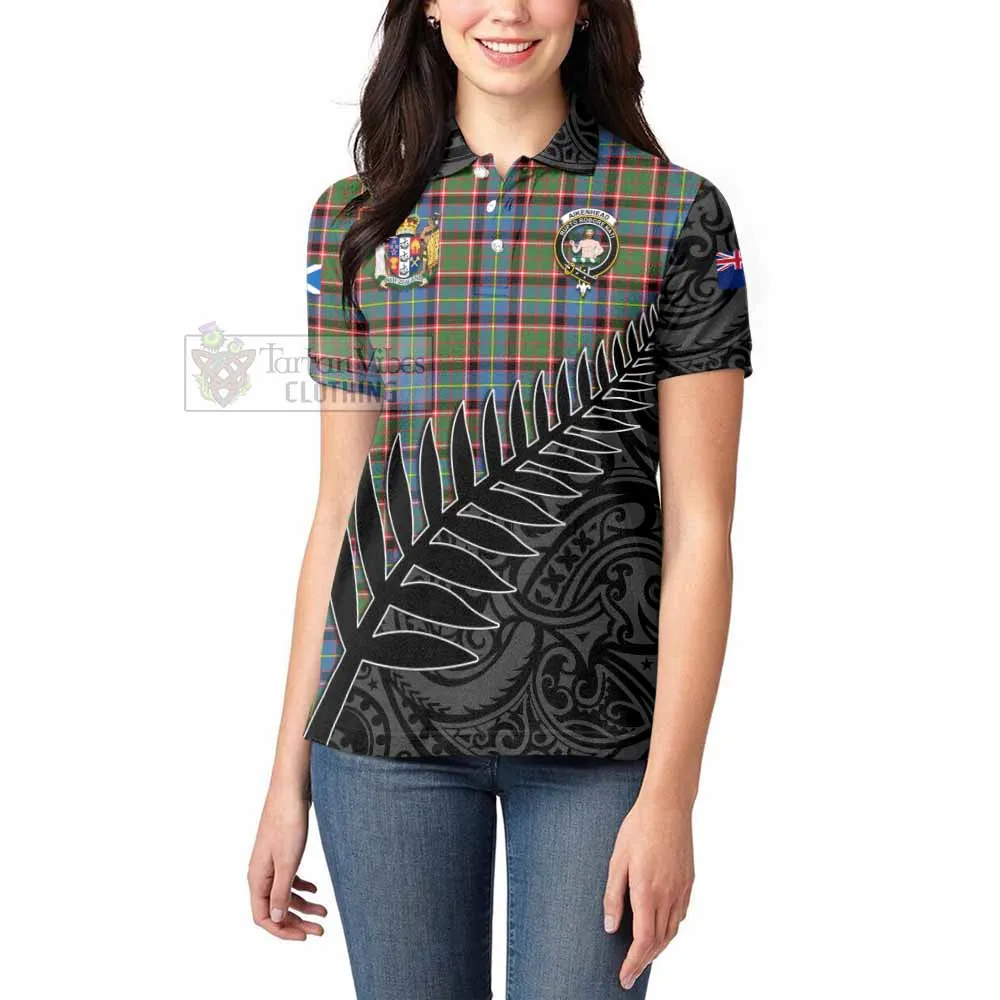 Aikenhead Crest Tartan Women's Polo Shirt with New Zealand Silver Fern Half Style