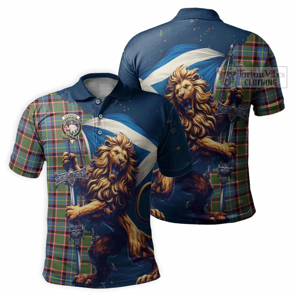 Aikenhead Tartan Family Crest Men's Polo Shirt with Scottish Majestic Lion