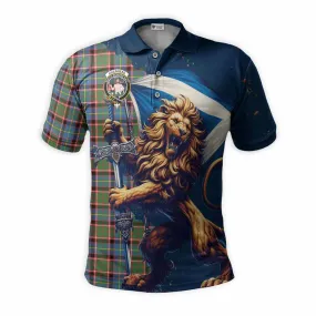 Aikenhead Tartan Family Crest Men's Polo Shirt with Scottish Majestic Lion